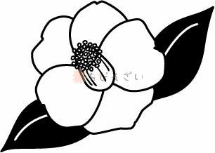 椿の花のイラスト ちびそざい 白黒おたよりイラスト