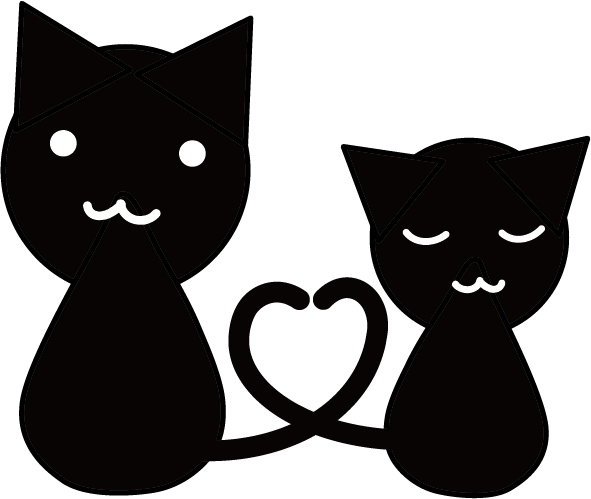 二匹の黒猫のイラスト ちびそざい 白黒おたよりイラスト
